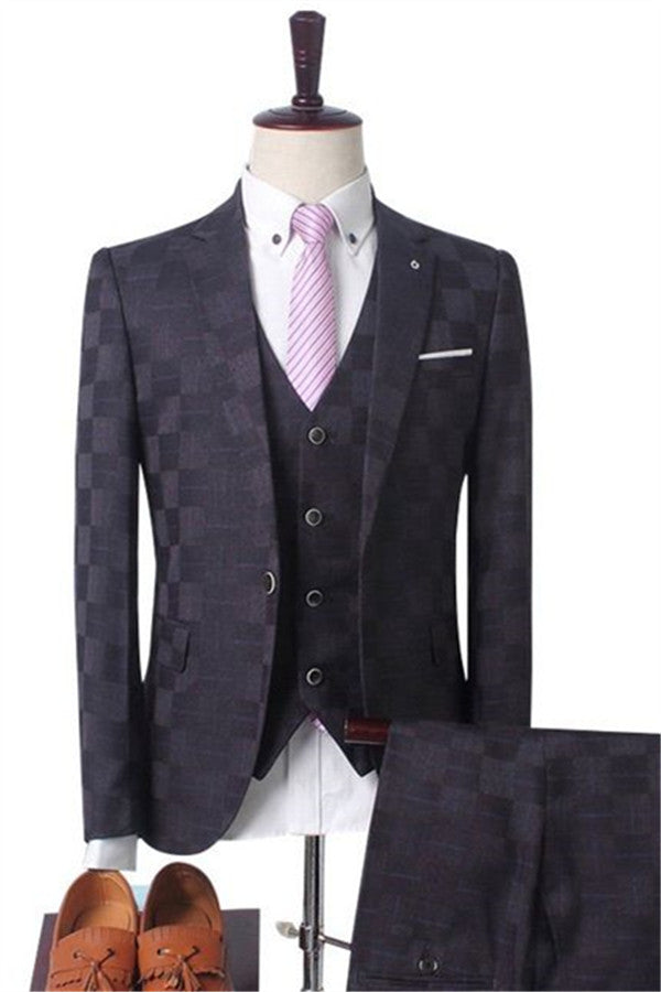 Dark Red Plaid Men's Business Suitss Men's Prom Suits with 3 Pieces-stylesnuggle