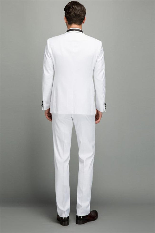 stylesnuggle made this Decent Men Two Piece Wedding Groom Suits, Slim Fit Shawl White Tuxedo with rush order service. Discover the design of this White Solid Shawl Lapel Single Breasted mens suits cheap for prom, wedding or formal business occasion.