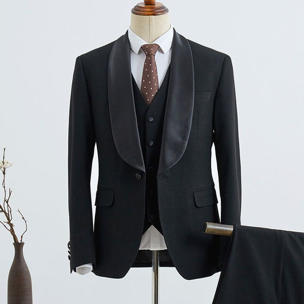 The Bespoke Shawl Lapel Single Breasted Men Suit is an essential part of any wardrobe. Whether you need a sharp business suit, a Custom design black tie evening look or a wedding or prom suit, you will find the perfect fit in stylesnuggle collection.Custom made this Decent Three-pieces Slim Fit Custom Wedding Suit For Grooms with rush order service.