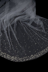 Deirdre Simple Long Tulle With Pearls Wedding Veils-stylesnuggle