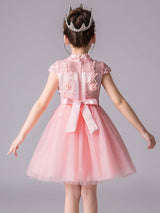 flower girl dresses Designed Neckline Sleeveless Bows Kids Social Party Dresses