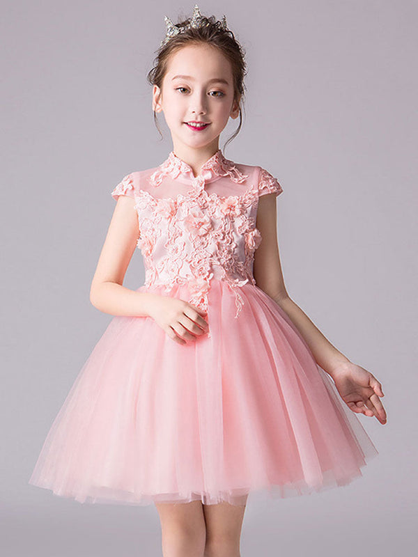 flower girl dresses Designed Neckline Sleeveless Bows Kids Social Party Dresses