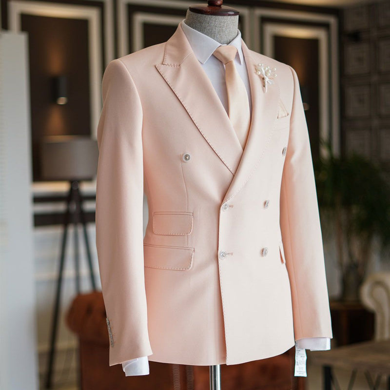 Designer Pink Peaked Lapel Double Breasted Bespoke Prom Suits For Men-stylesnuggle