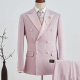 Designer Pink Plaid Peaked Lapel Double Breasted Prom Suit-stylesnuggle