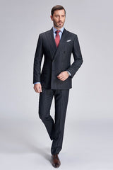 This Double Breasted Mens Suits, Stripes Dark Grey Suits for Men at stylesnuggle comes in all sizes for prom, wedding and business. Shop an amazing selection of Peaked Lapel Double Breasted Black mens suits in cheap price.