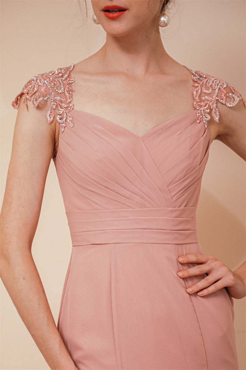 Dusty Pink Cap sleeves Chiffon Column Evening Dress-stylesnuggle