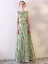 Evening Dresses Long Sage Green Embossment Fabric Texture Sleeveless A Line Floor Length With Sash Wedding Guest Dress