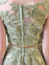 Evening Dresses Long Sage Green Embossment Fabric Texture Sleeveless A Line Floor Length With Sash Wedding Guest Dress