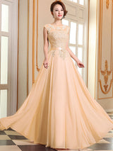 Evening Dresses Soft Pink Lace Applique Evening Dresses Chiffon Sleeveless Sash Floor Length Formal Gowns