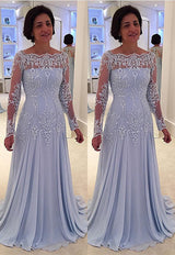 stylesnuggle offers Elegant A-line Lace Long-Sleeve Mother-the-bride Dress at a cheap price from Lace,  100D Chiffon to A-line Floor-length hem.. Gorgeous yet affordable Long Sleevess evening gowns online.