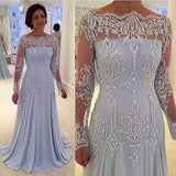 stylesnuggle offers Elegant A-line Lace Long-Sleeve Mother-the-bride Dress at a cheap price from Lace,  100D Chiffon to A-line Floor-length hem.. Gorgeous yet affordable Long Sleevess evening gowns online.