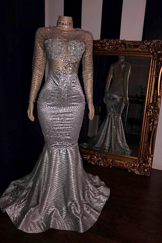 stylesnuggle has a great collection of Real Model Series at an affordable price. Welcome to buy high quality Elegant Appliques Sheer Tulle Prom Dresses Sliver Long Sleevess Mermaid Evening Gowns.