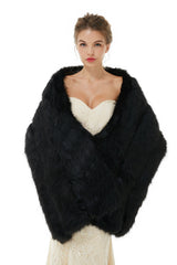 Elegant Black Stripe Faux Fur Wedding Shawl For Bride-stylesnuggle