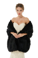 Elegant Black Stripe Faux Fur Wedding Shawl For Bride-stylesnuggle