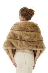 Elegant Brown Faux Fur Wedding Shawl For Bride-stylesnuggle