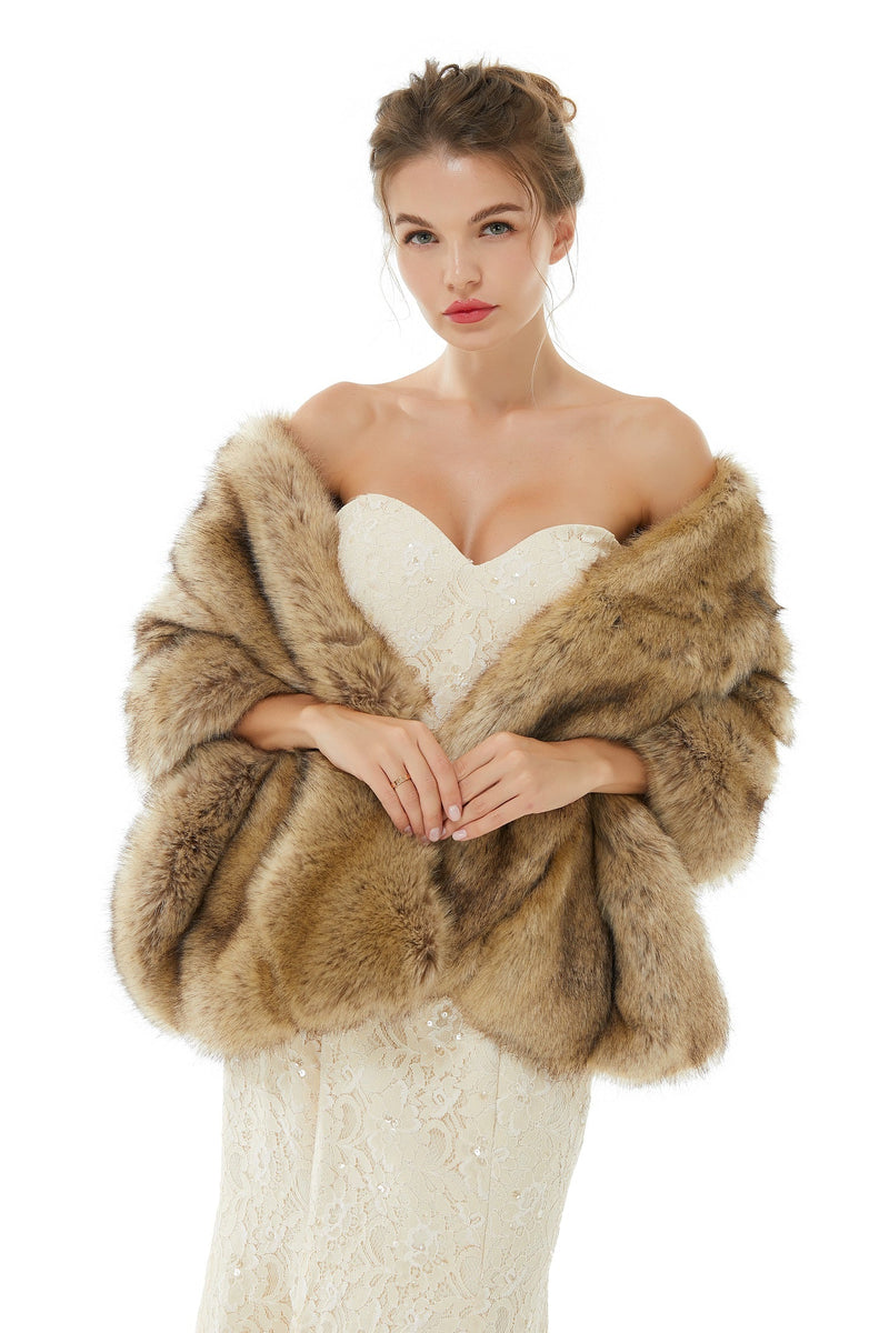 Elegant Brown Faux Fur Wedding Shawl For Bride-stylesnuggle