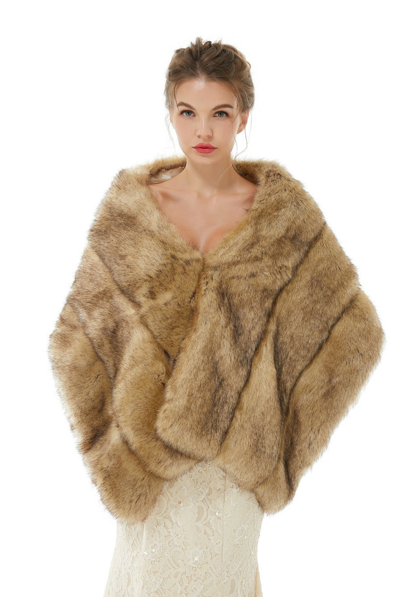 Elegant Brown Faux Fur Wedding Shawl For Bride-stylesnuggle