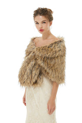 Elegant Brown Faux Fur Wedding Shawl Winter Bridal Covers-stylesnuggle