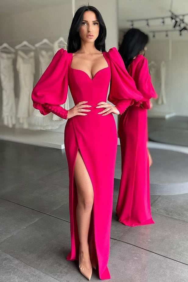 Elegant Bubble sleeves Sweetheart Red Side-cut Mermaid Prom Dress-stylesnuggle