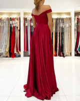 Elegant Burgundy Off-the-Shoulder Prom Dress Long With Split-stylesnuggle