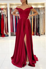 Elegant Burgundy Off-the-Shoulder Prom Dress Long With Split-stylesnuggle