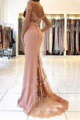 Elegant Chiffon Off-the-shoulder Lace Evening Dress Long Black Or Pink-stylesnuggle