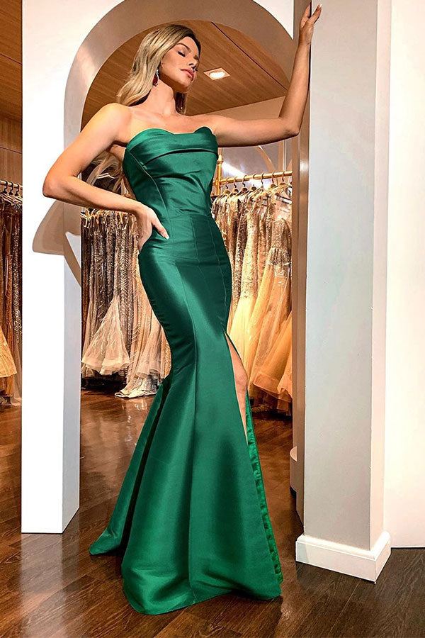 stylesnuggle offers Elegant Emerald Green Sweetheart Mermaid Simple Prom Dresses On Sale with High Split On Sale at an affordable price from Stretch Satin to Mermaid Floor-length skirts. Shop for gorgeous Sleeveless Prom Dresses collections for special events.