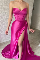 Elegant Fuchsia Sweetheart Long Prom Dress Split With Ruffles-stylesnuggle