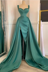 Elegant Green Sweetheart Straps Long Evening Dress With Beadings-stylesnuggle