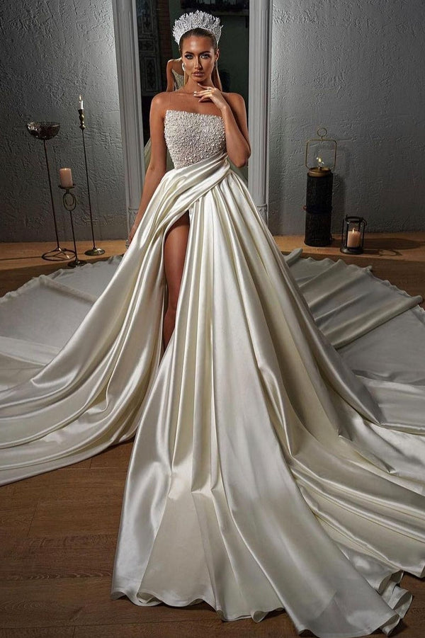 Elegant Illusion neck Ball Gown Wedding Dress With Fully Beaded Top-stylesnuggle