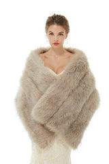 Elegant Light Gray Faux Fur Wedding Shawl Sleeveless Bridal Covers-stylesnuggle