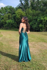 Elegant Long Dark Green Sleeveless Spaghetti Straps Prom Dresses With Split Online-stylesnuggle