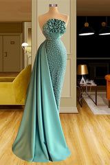 Elegant Long Green Mermaid Sleeveless Beading Prom Dresses With Ruffles Long-stylesnuggle