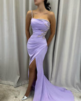 Elegant Long Mermaid One Shoulder Sleeveless Prom Dress With Slit