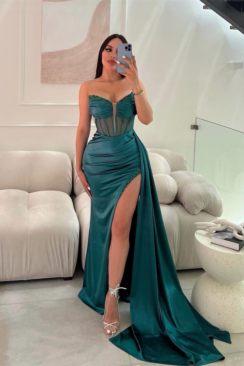 Elegant Long Mermaid Sleeveless Glitter Prom Dress With Slit