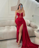 Elegant Long Mermaid Sleeveless Glitter Prom Dress With Slit