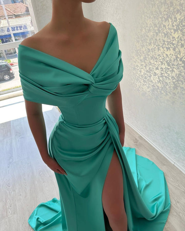 Elegant Long Off-the-Shoulder Prom Dresses Long Slit Online-stylesnuggle