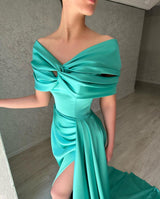 Elegant Long Off-the-Shoulder Prom Dresses Long Slit Online-stylesnuggle