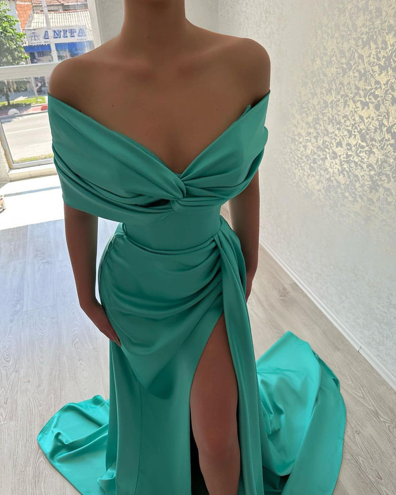 Elegant Long Off-the-Shoulder Prom Dresses Long Slit Online-stylesnuggle