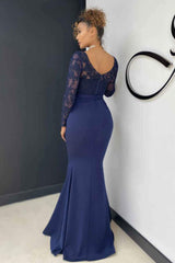 Elegant Long Sleeve Lace Evening Dress Mermaid V-Neck Online-stylesnuggle