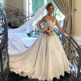 Elegant Long Sleeve Lace Wedding Dress Princess Bridal Wear Zipper Back-stylesnuggle