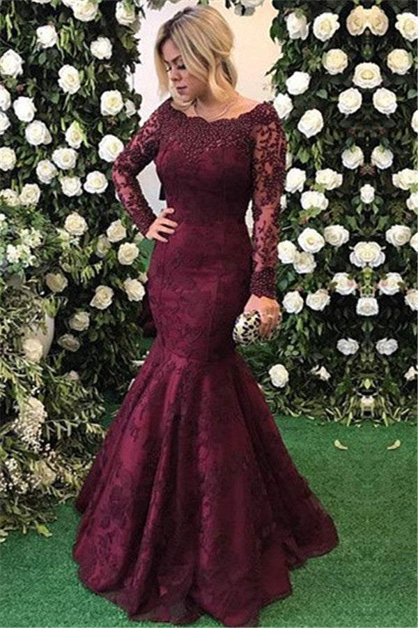 Looking for custom made elegant Long Sleeves mermaid lace appliques evening dress,  formal dress on sale. Free shipping,  high quality,  fast delivery,  made to order dress. Discount price. Affordable price. stylesnuggle