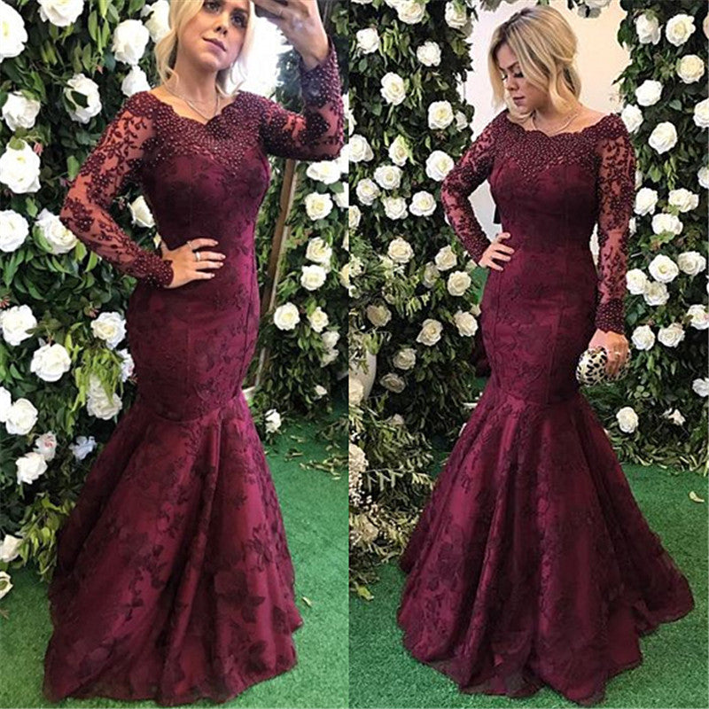 Looking for custom made elegant Long Sleeves mermaid lace appliques evening dress,  formal dress on sale. Free shipping,  high quality,  fast delivery,  made to order dress. Discount price. Affordable price. stylesnuggle