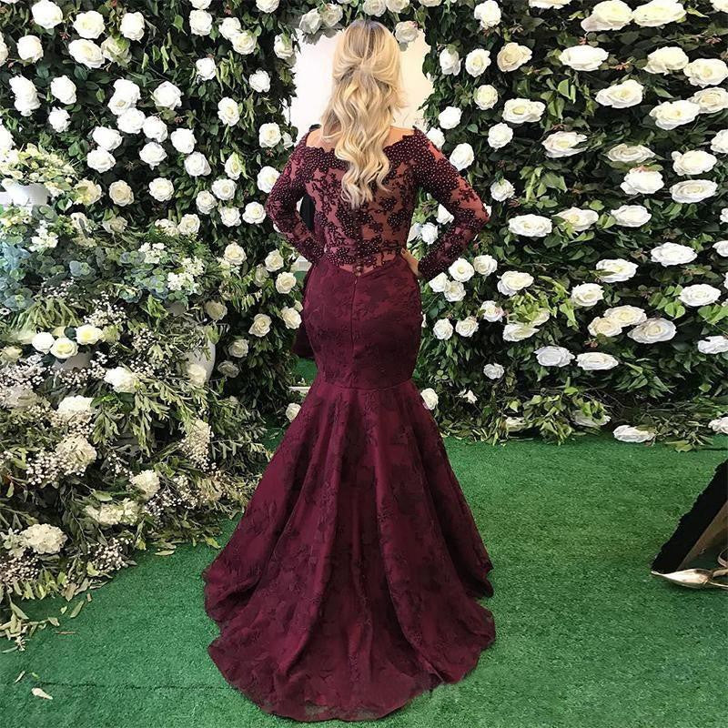 Looking for custom made elegant Long Sleeves mermaid lace appliques evening dress,  formal dress on sale. Free shipping,  high quality,  fast delivery,  made to order dress. Discount price. Affordable price. stylesnuggle