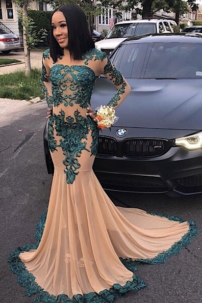 stylesnuggle offers Elegant Long Sleeves Full Length Mermaid Prom Gown for Women with Train at a cheap price from  Silk Chiffon to Mermaid Floor-length hem. Gorgeous yet affordable Long Sleevess Prom Dresses.