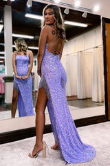 Elegant Mermaid Sleeveless Sequined Prom DressSplit Online Spaghetti-Straps-stylesnuggle