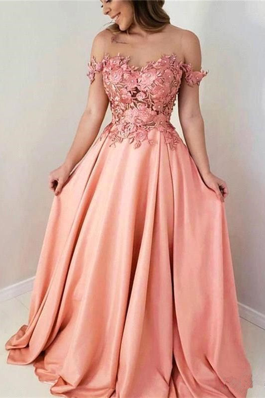 Elegant Off the shoulder A-line Sweetheart Princess Long Prom Dresses-stylesnuggle