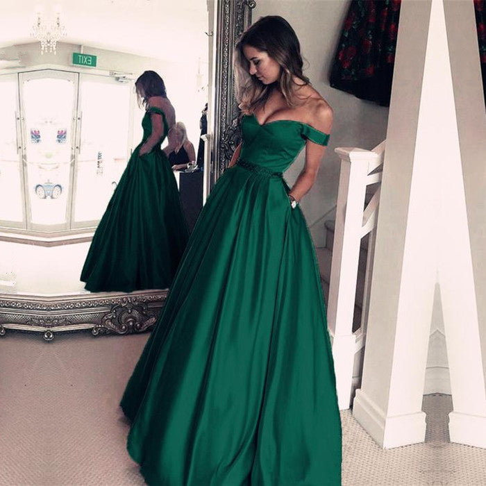 stylesnuggle custom made Elegant Off-the-Shoulder Evening Dress New Arrival Green Long Prom Dress,  we sell dresses On Sale all over the world. Also,  extra discount are offered to our customers. We will try our best to satisfy everyone and make the dress fit you.