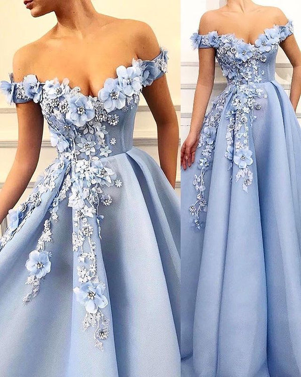 Do not know where to get Elegant Off-The-Shoulder Flower Appliques Sleeveless A-Line Prom Party Gowns? stylesnuggle is here for you,  you can find all kinds of styles affordable prom dresses,  30+ colors available.