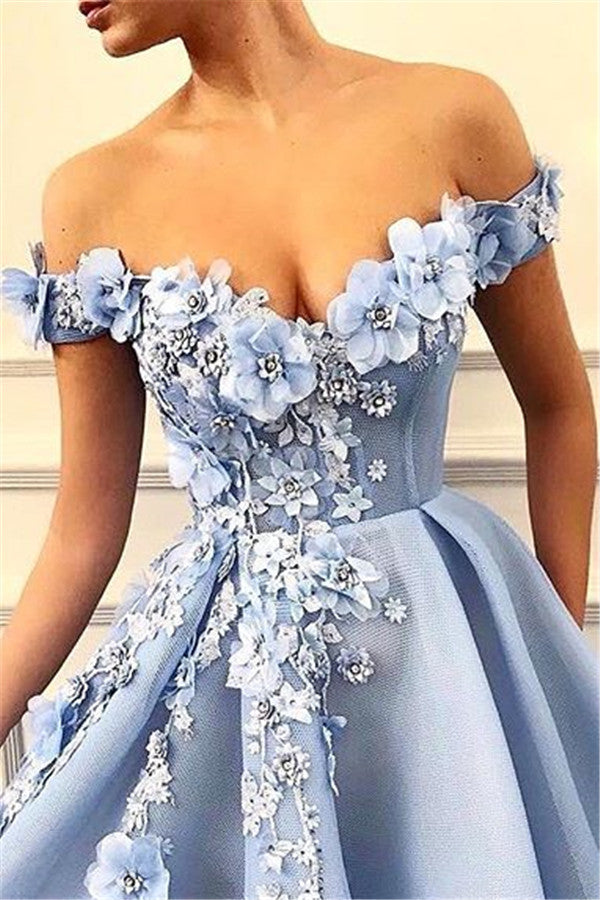 Do not know where to get Elegant Off-The-Shoulder Flower Appliques Sleeveless A-Line Prom Party Gowns? stylesnuggle is here for you,  you can find all kinds of styles affordable prom dresses,  30+ colors available.